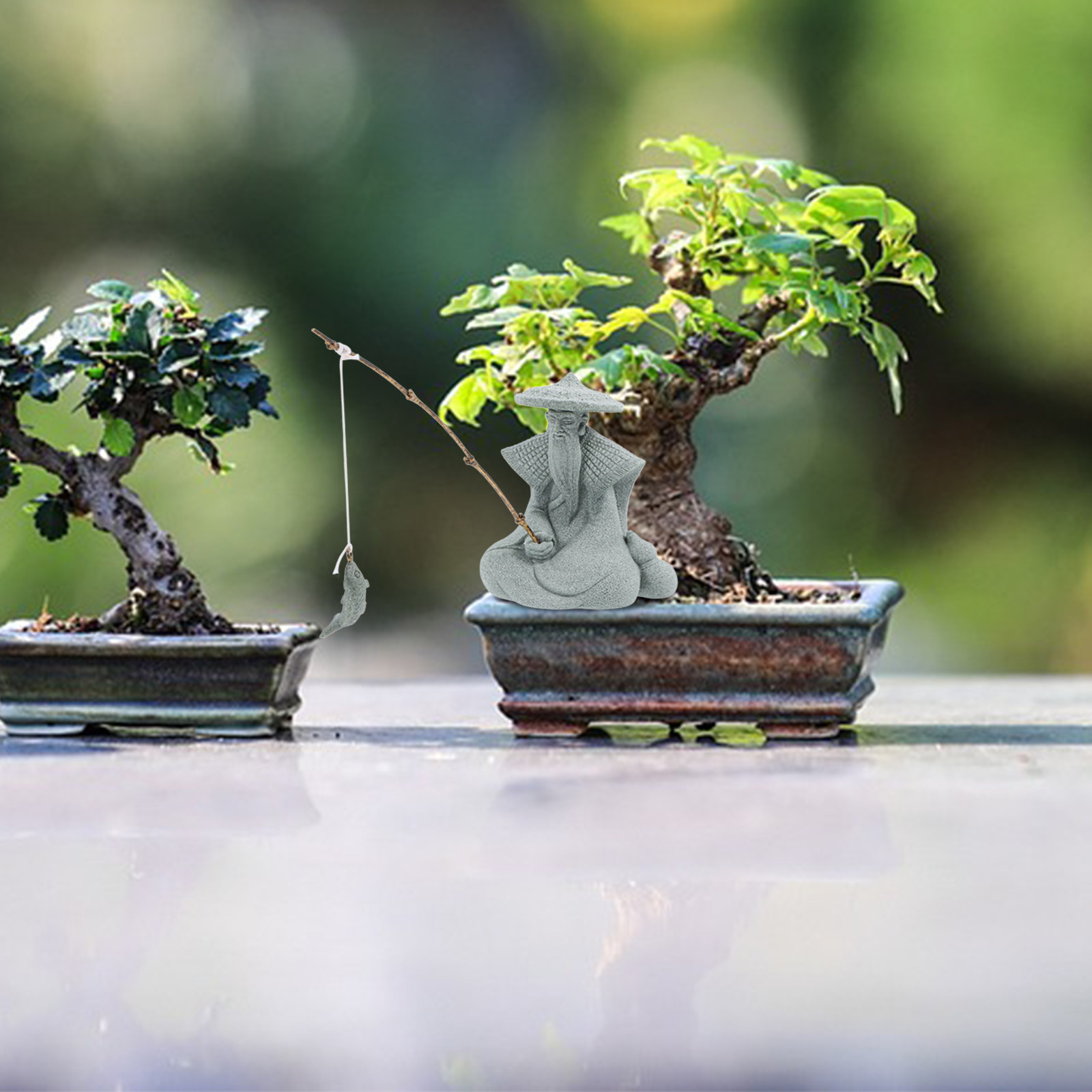 Bonsai Garden Usa - Pequeña Estatua de Pescador de Resina,