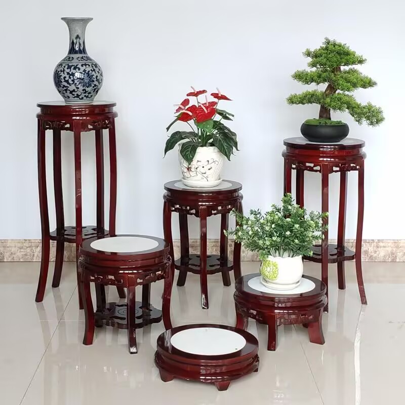 Bonsai Garden Display Stands - Mesa redonda de madera de ébano,
